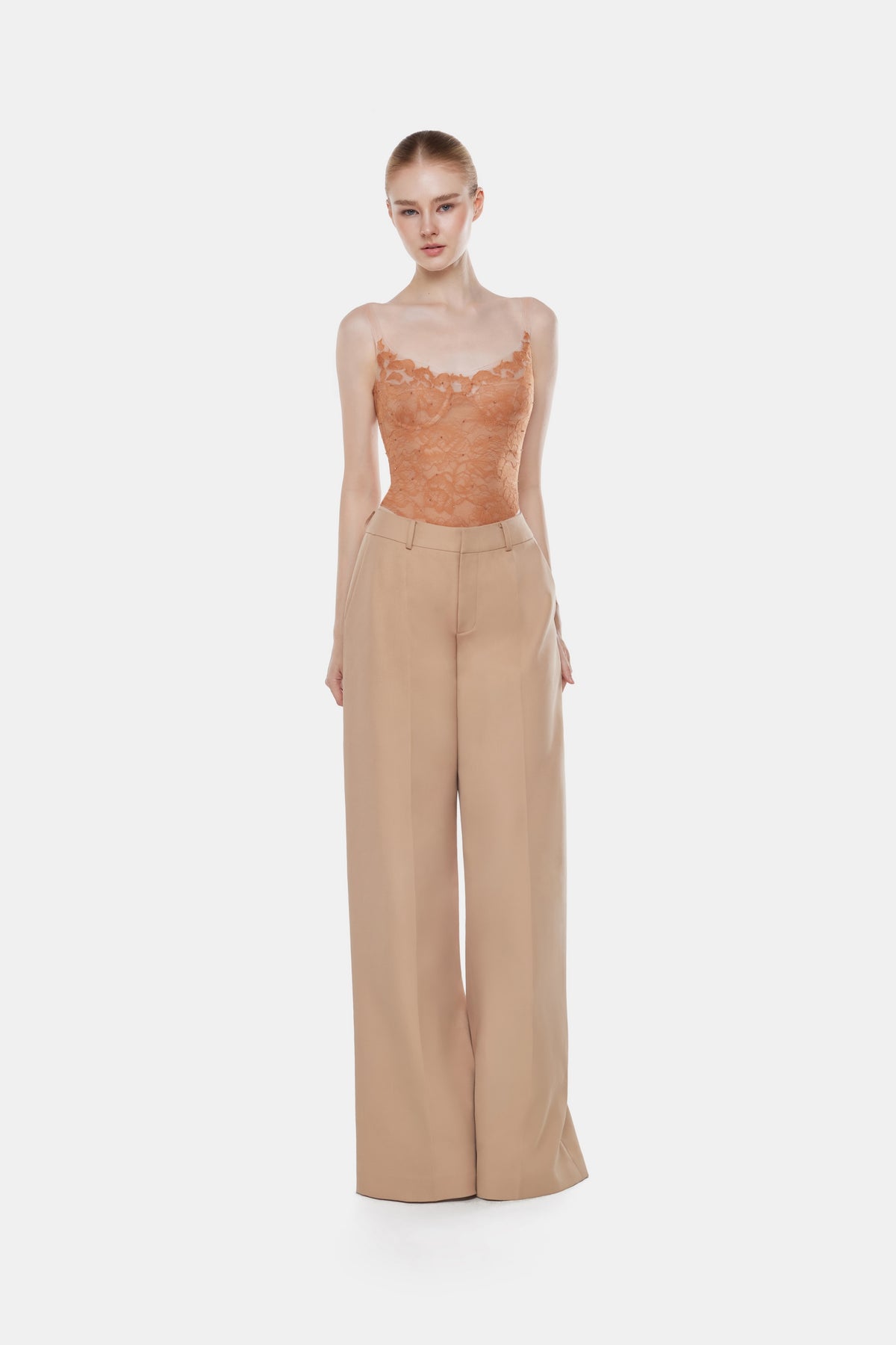 Camel Sheer Lace Top