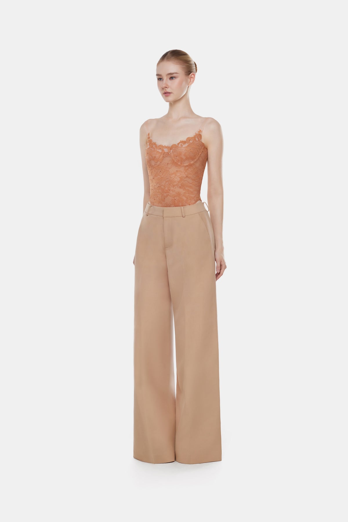 Camel Sheer Lace Top