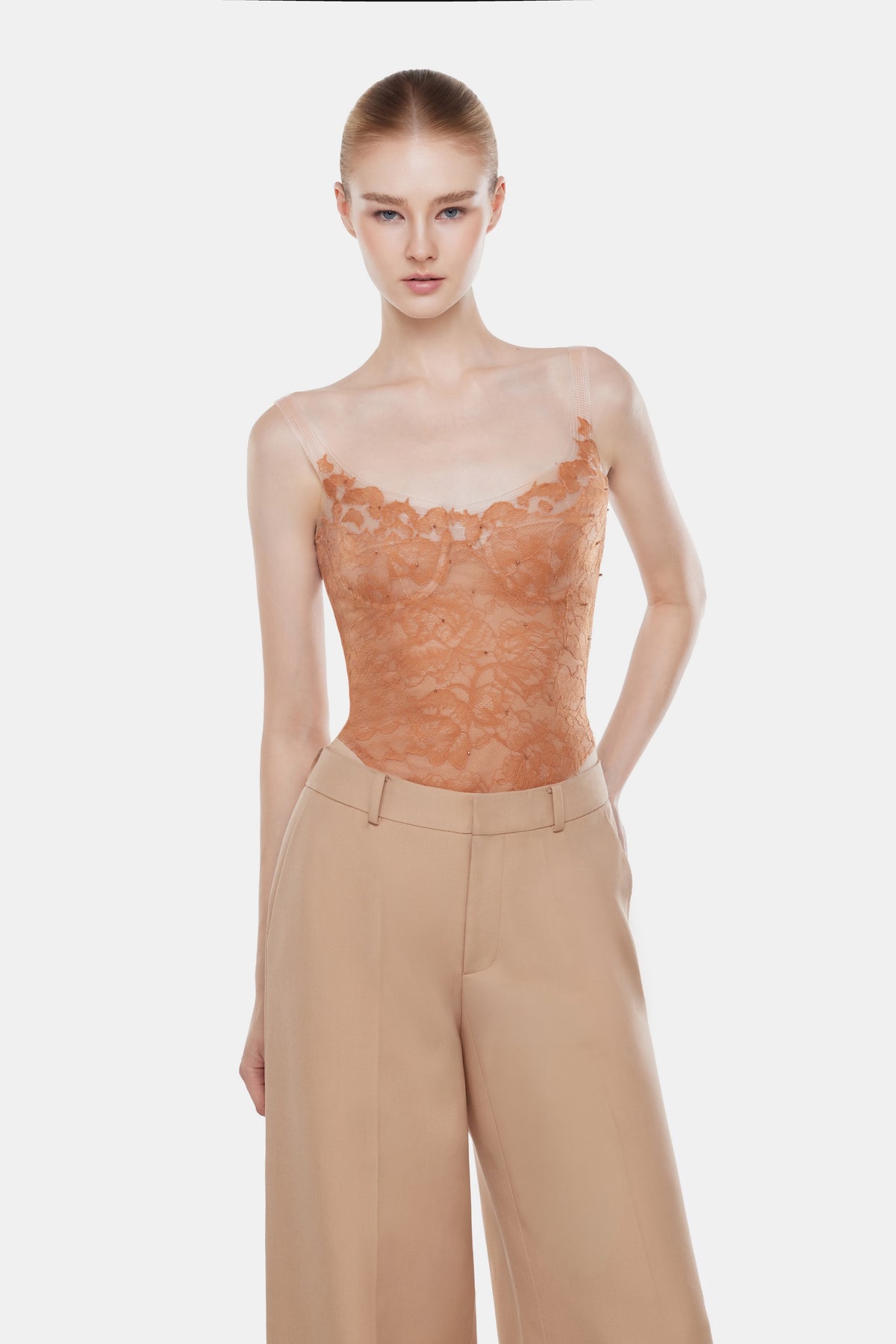Camel Sheer Lace Top