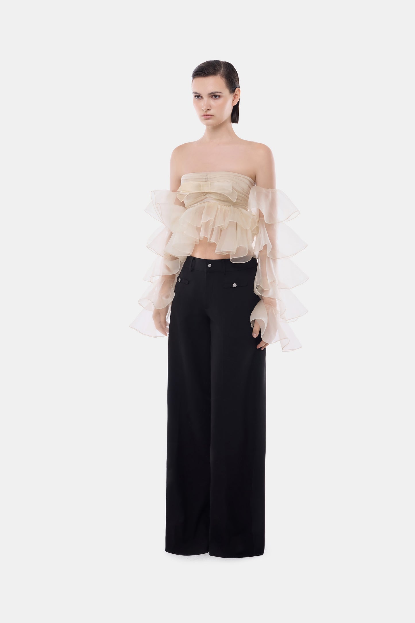Ivory Frill Organza Crop Top