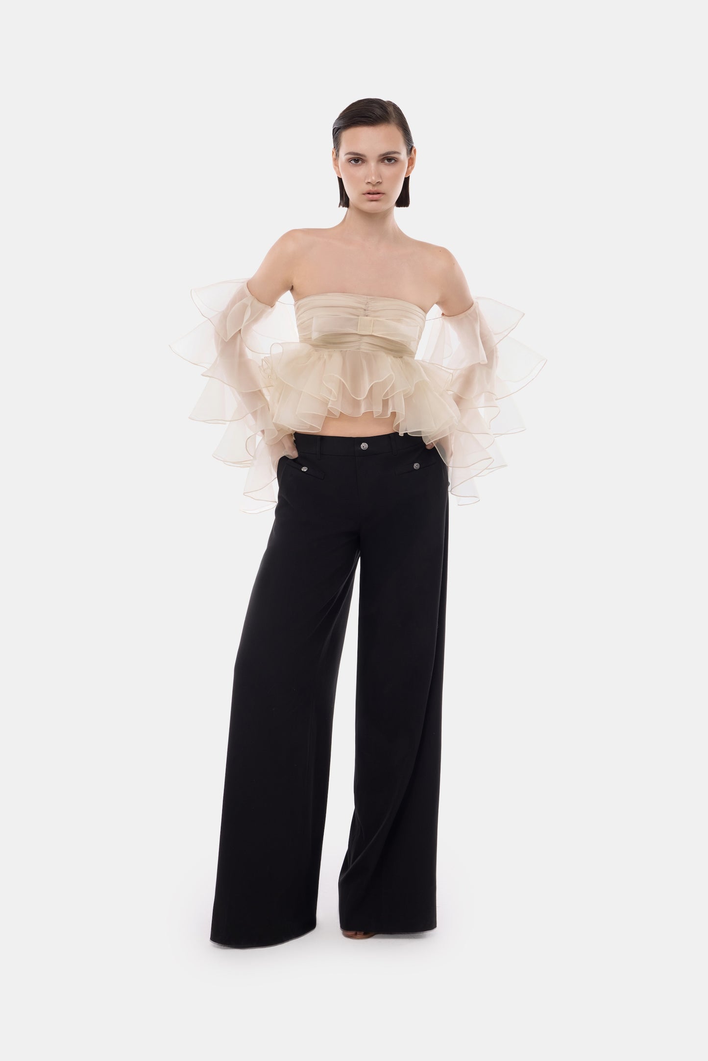 Ivory Frill Organza Crop Top