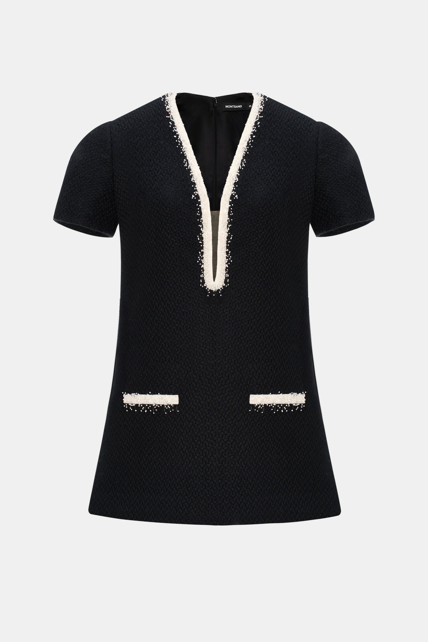 Black Deep-V Tweed Mini Dress