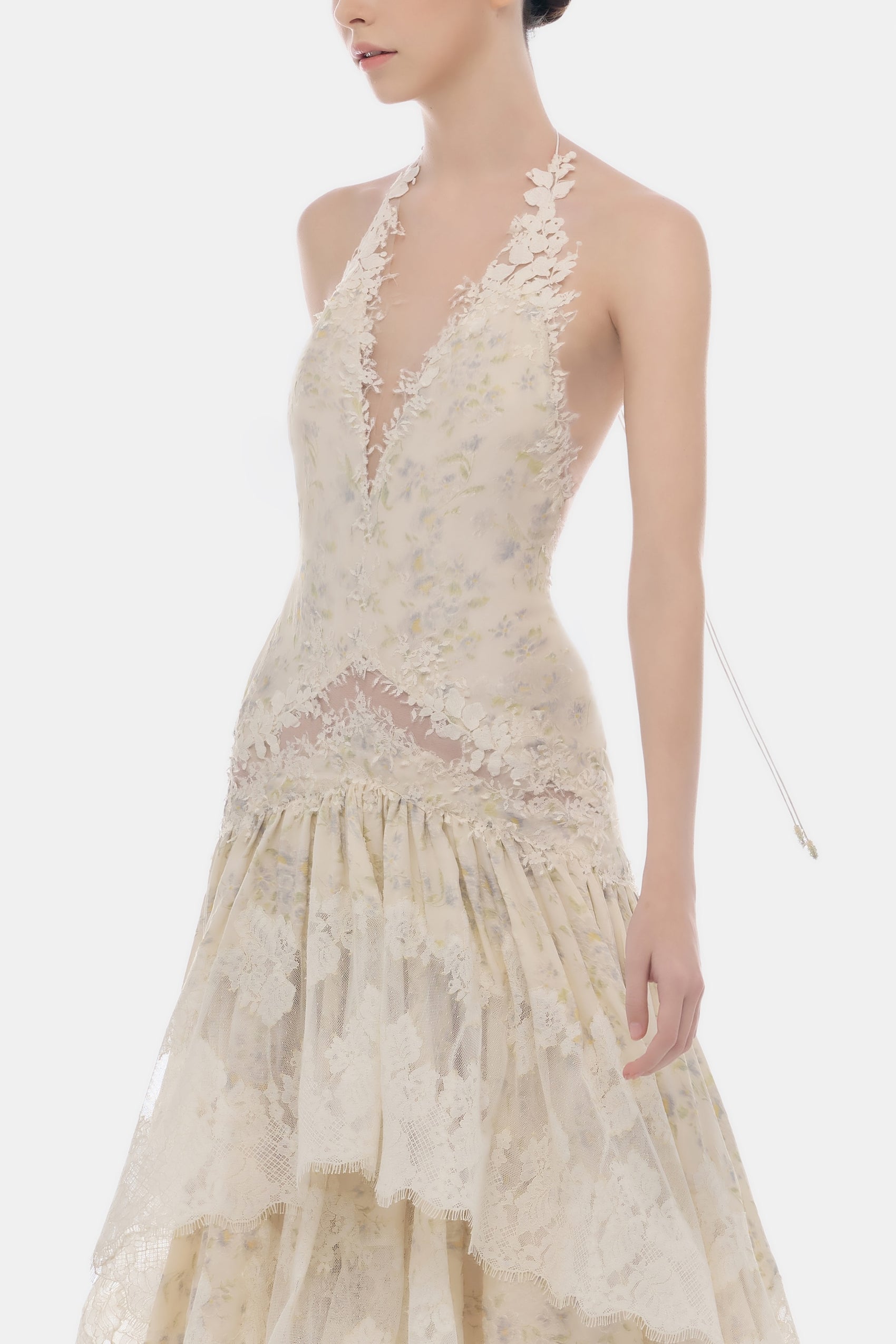 Ivory Open-Back Lace Tiered Dress