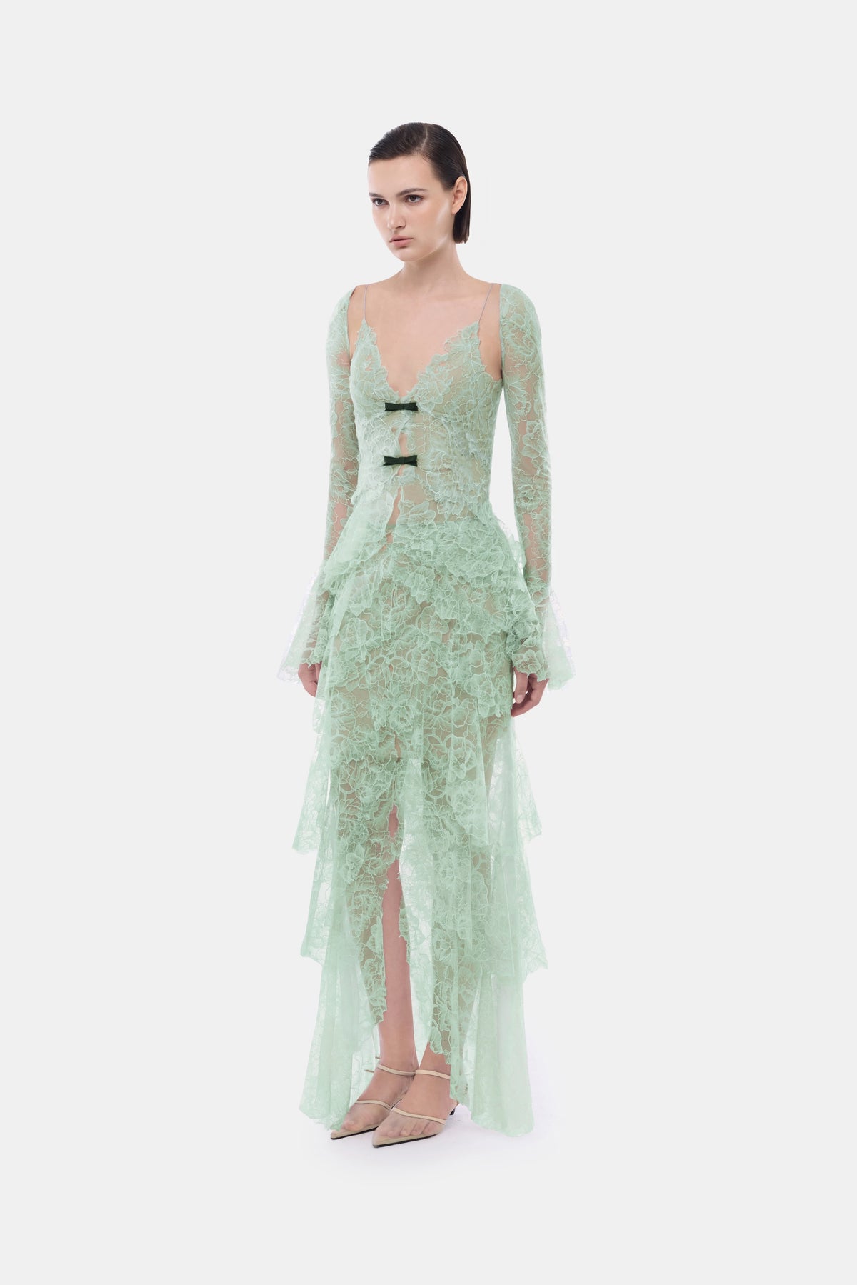 Mint Floral High-Low Maxi Skirt