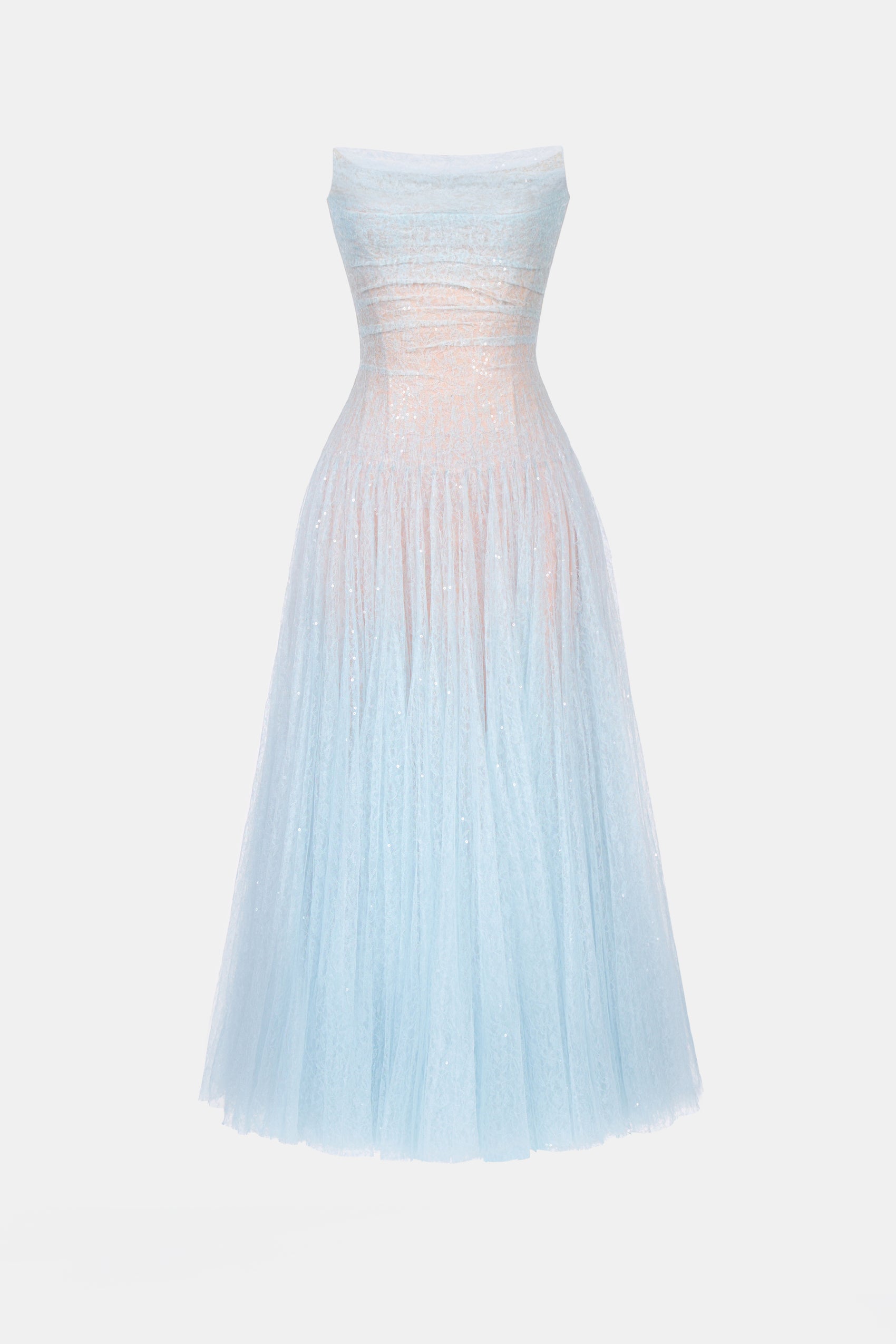 Blue Draped Lace Midi Dress