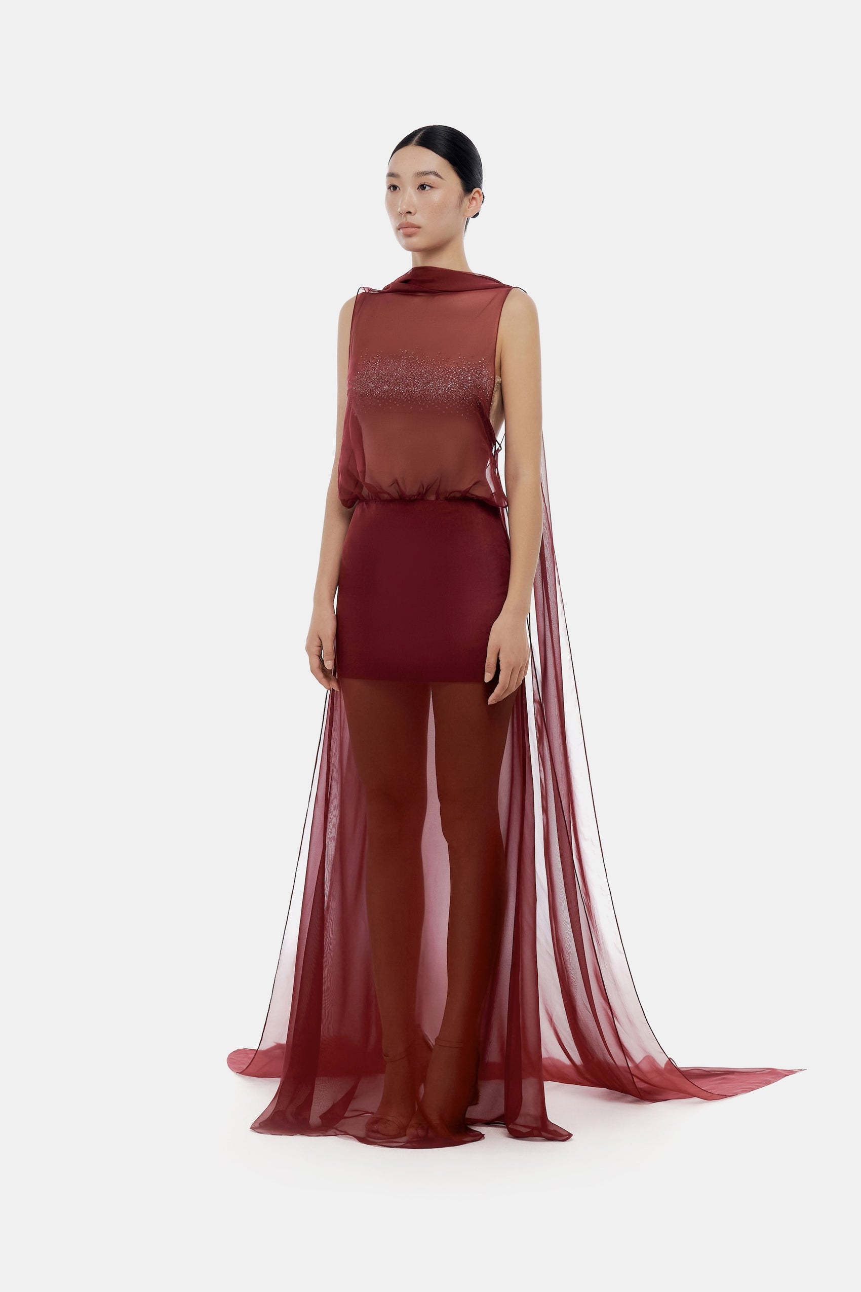 Burgundy Chiffon Dress