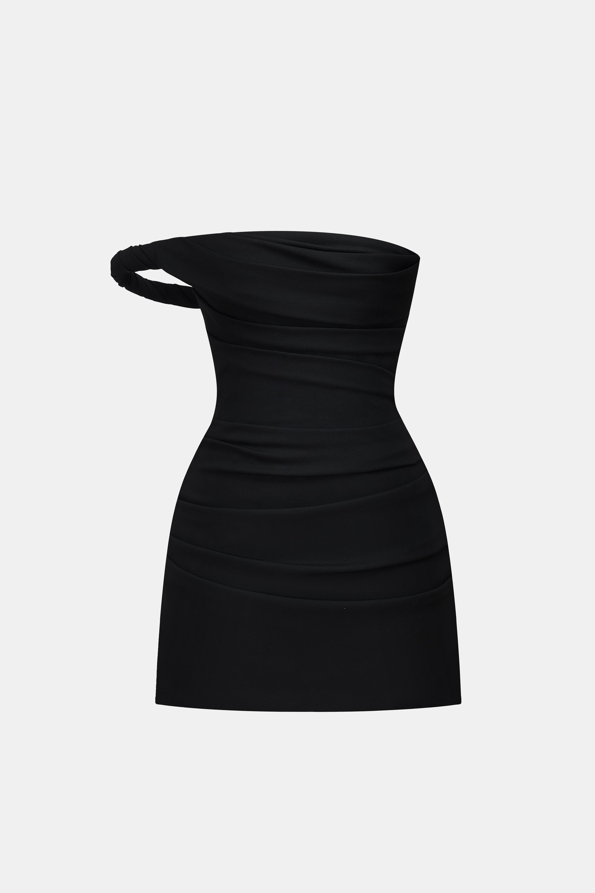 Black One-off Shoulder Draped Mini Dress