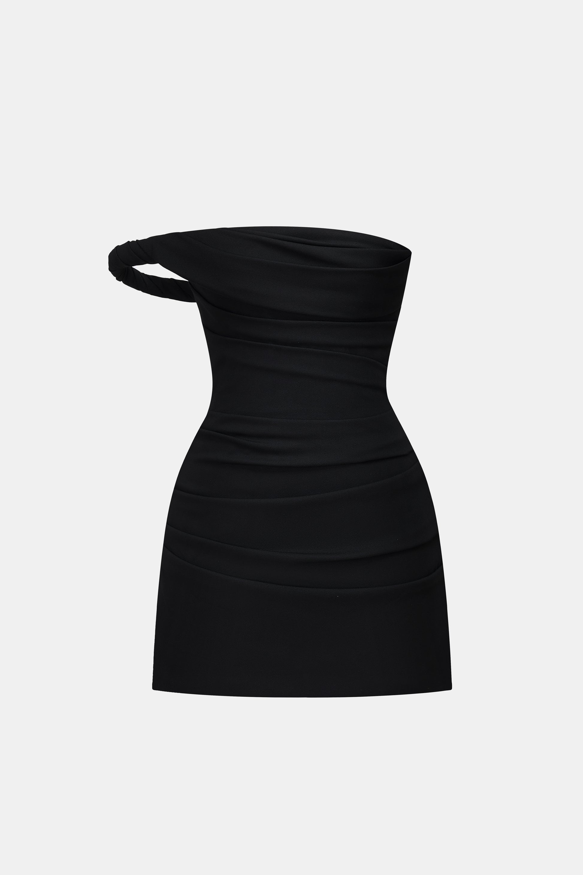 Black One-off Shoulder Draped Mini Dress XXL