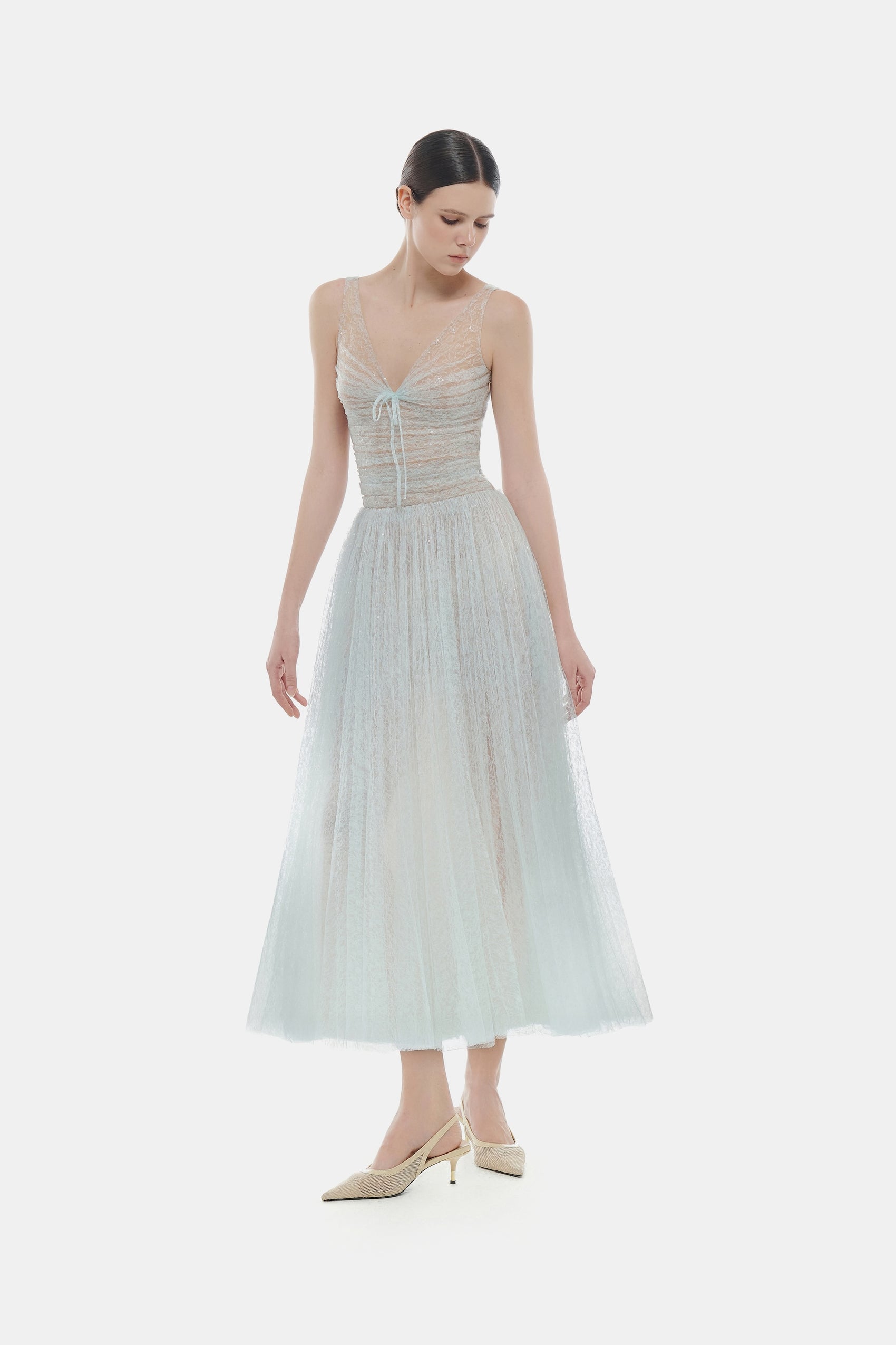 Blue Drapped Midi Dress Dresses Montsand