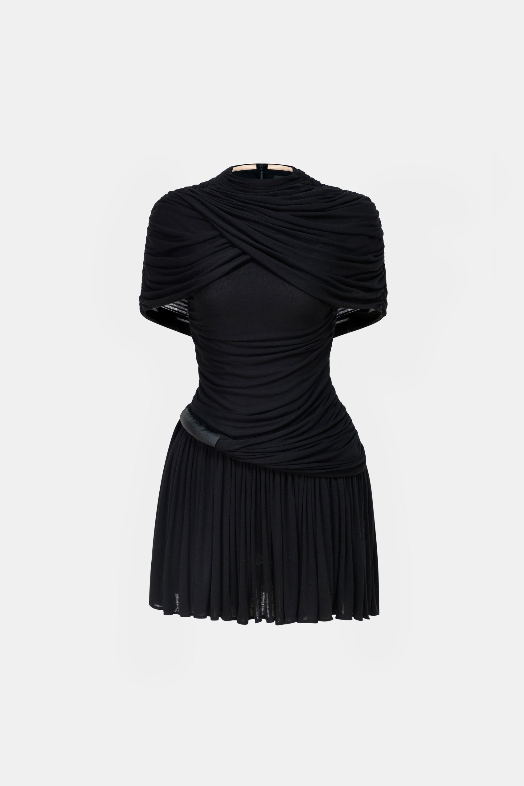 Black Draped Cape Mini Dress