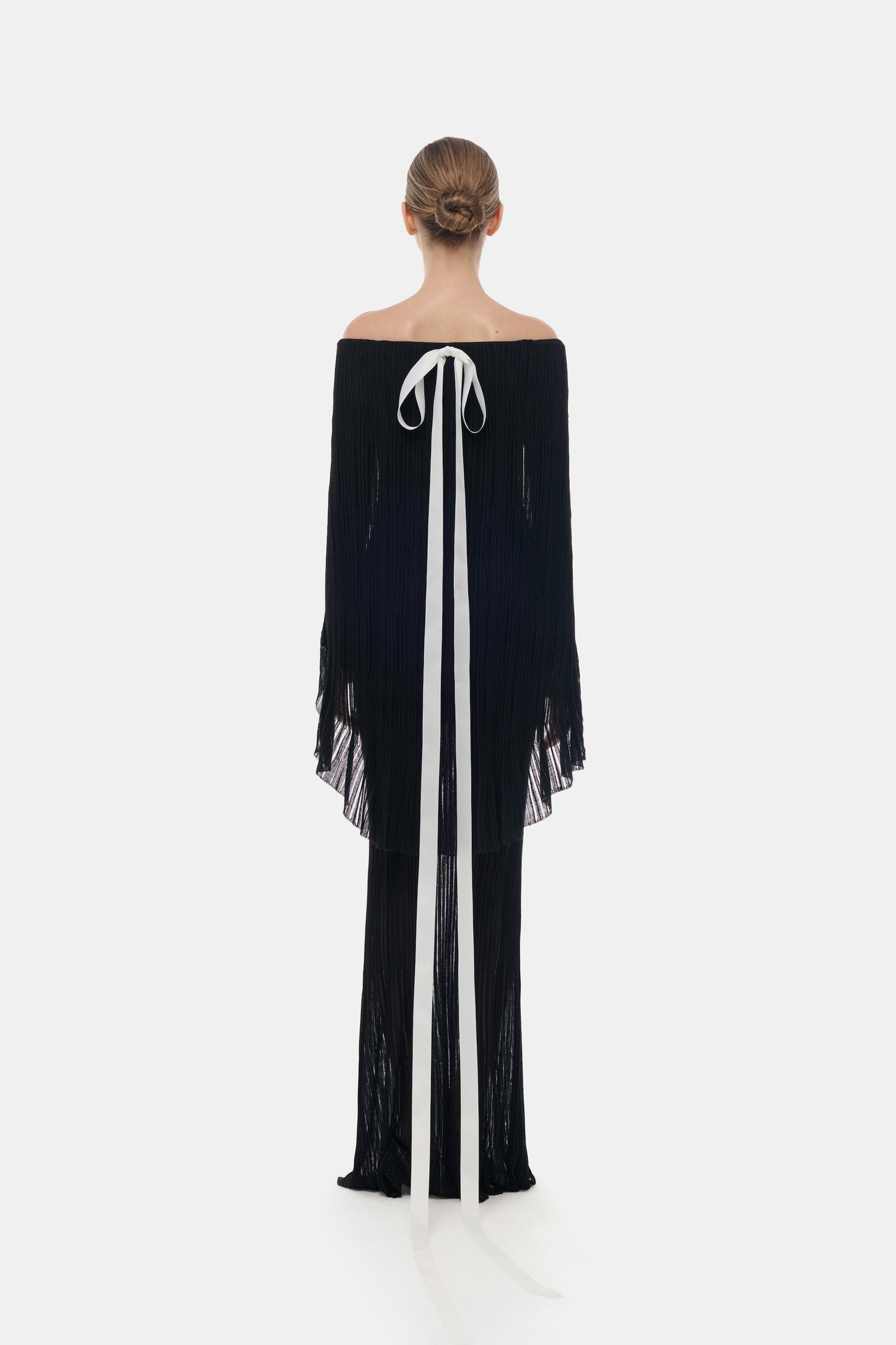Black Off-Shoulder Pleated Maxi Dress