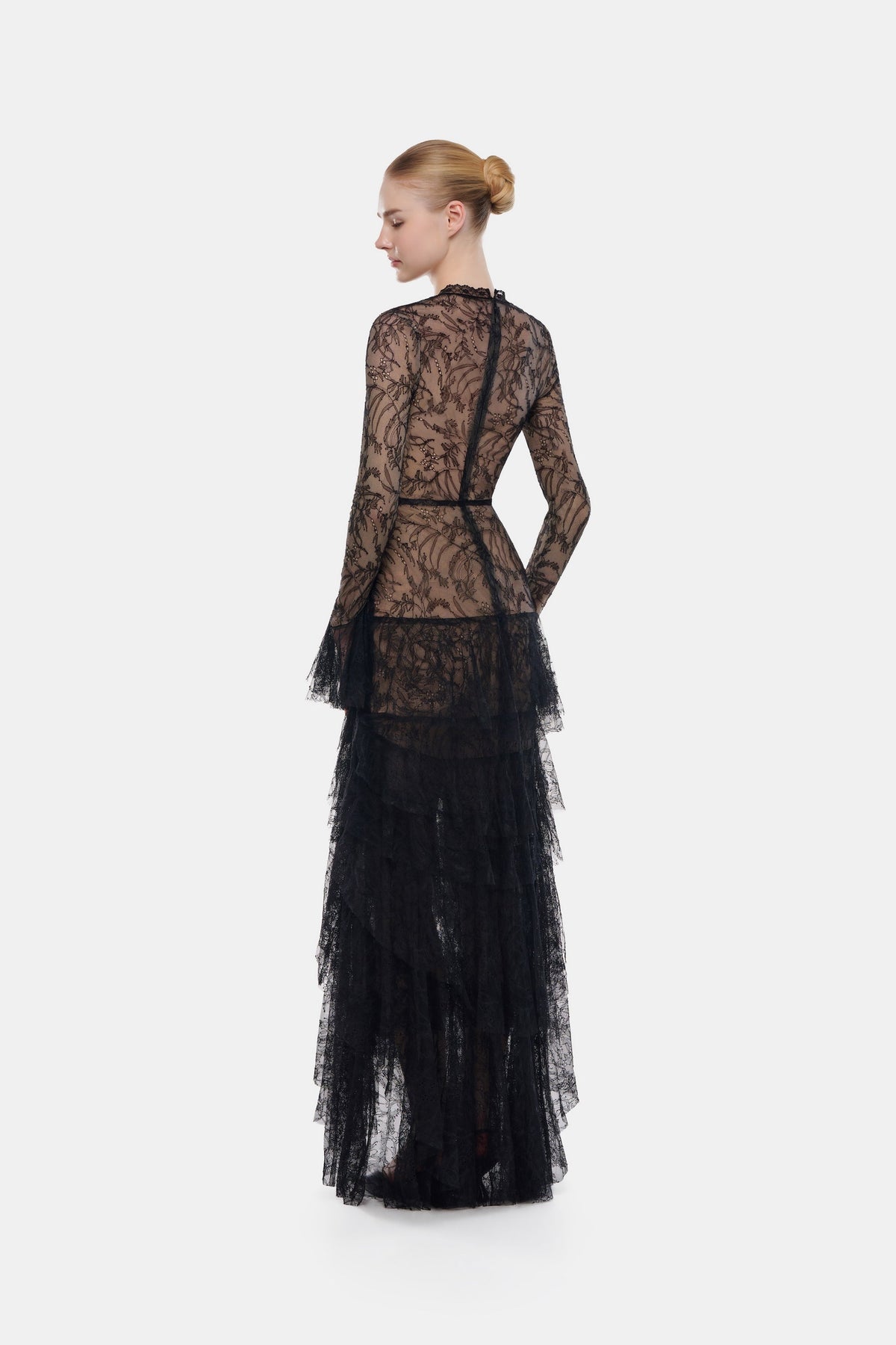 Black Lace Cascade Dress