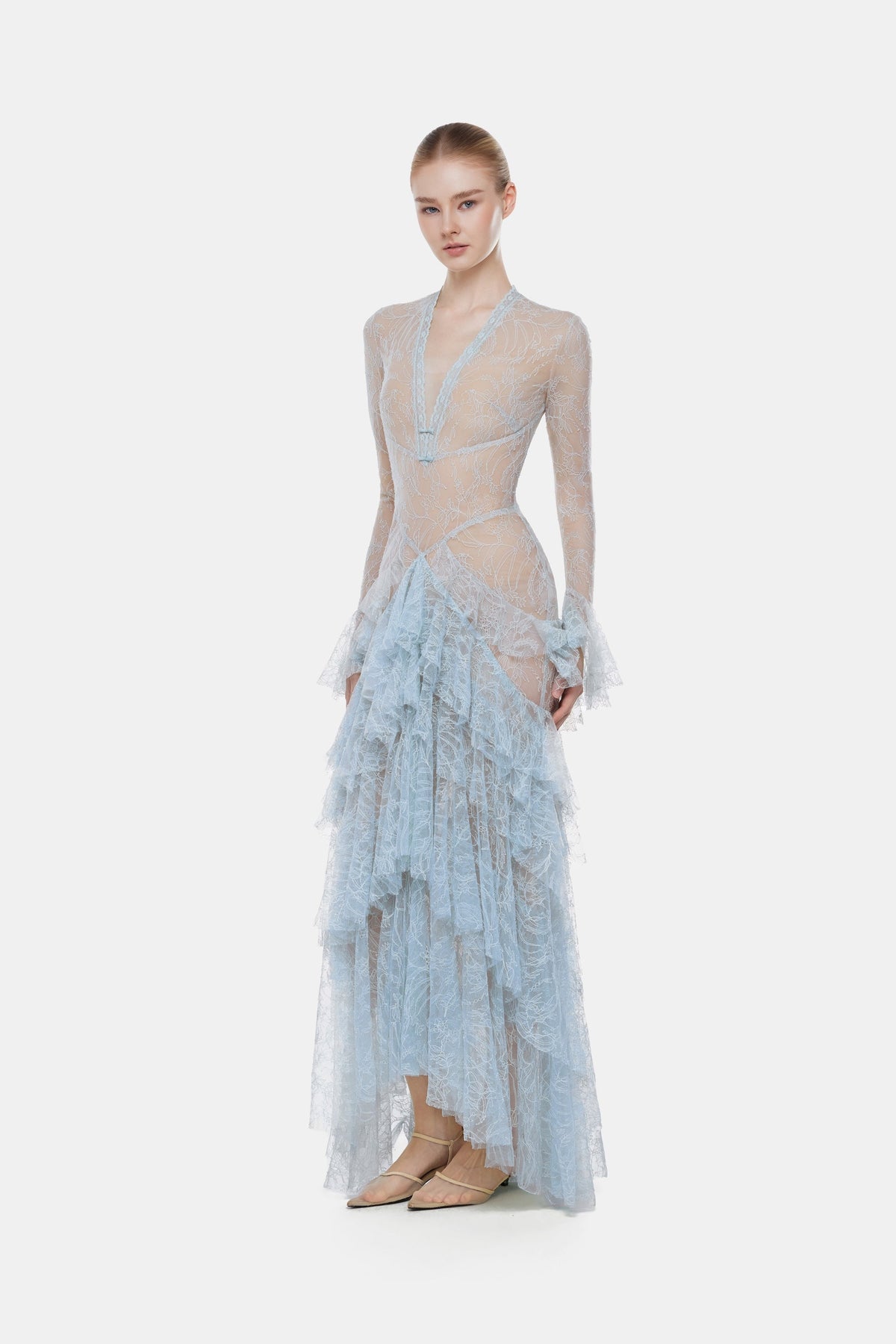 Blue Lace Cascade Dress
