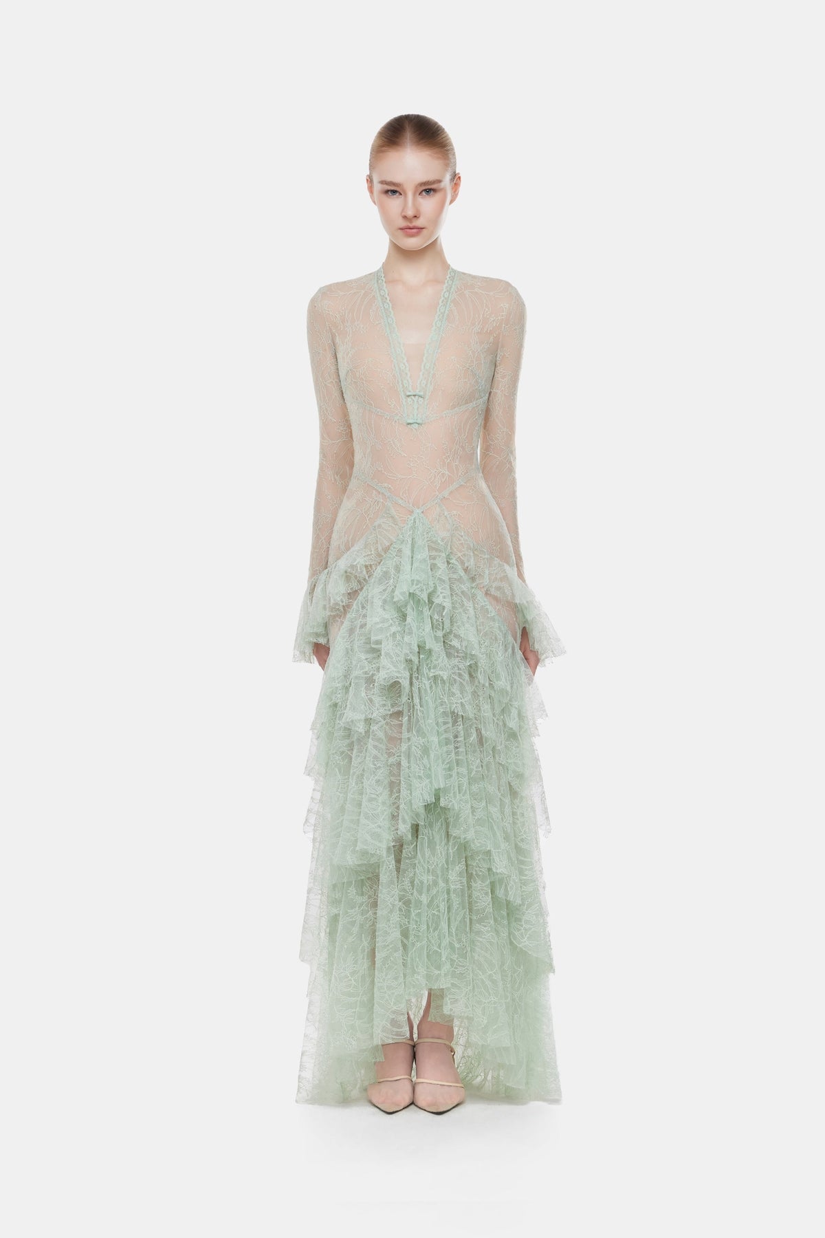 Mint Lace Cascade Dress