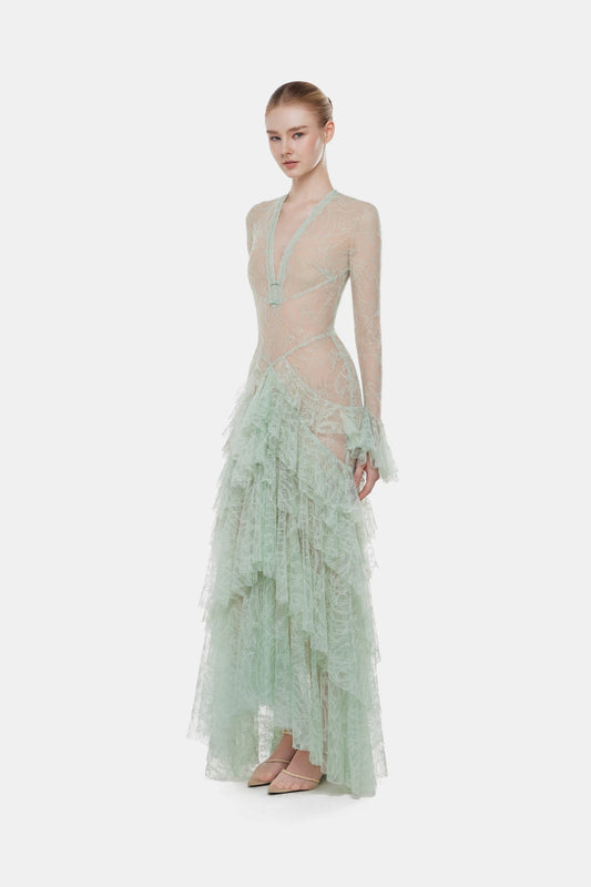 Mint Lace Cascade Dress