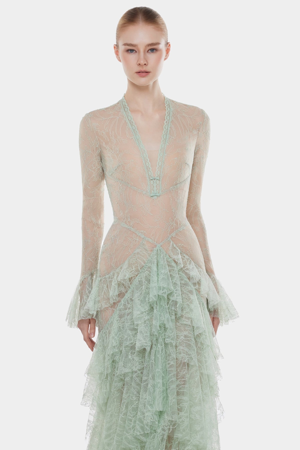Mint Lace Cascade Dress