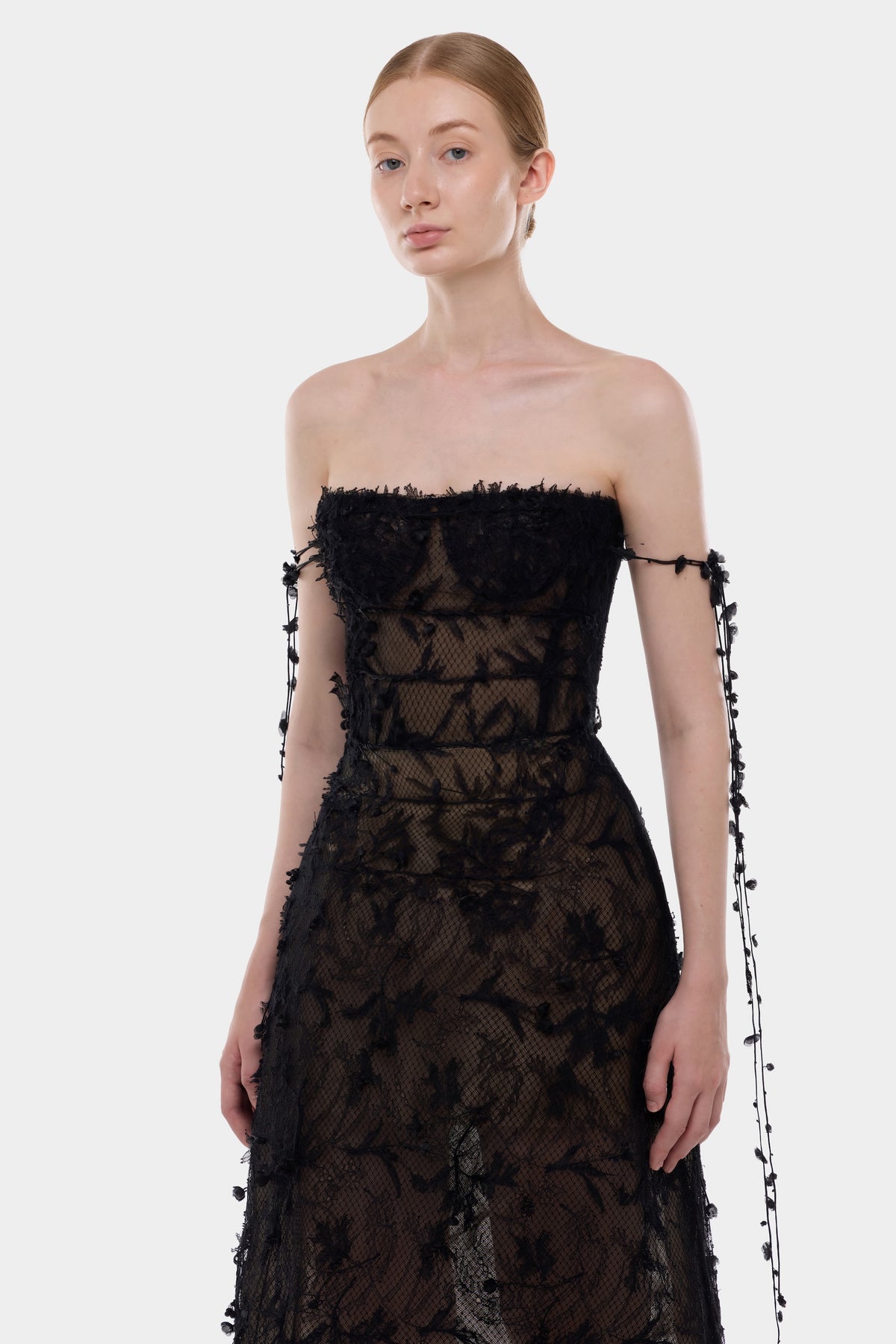 Black Floral String Midi Dress