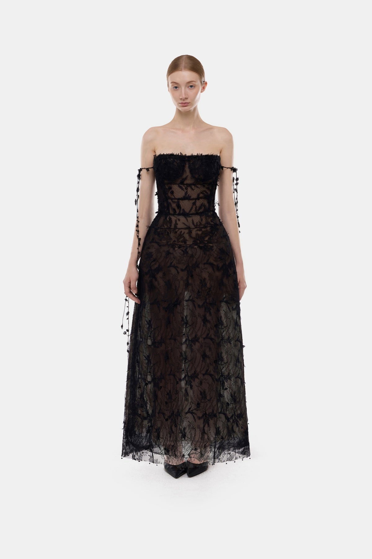 Black Floral String Maxi Dress