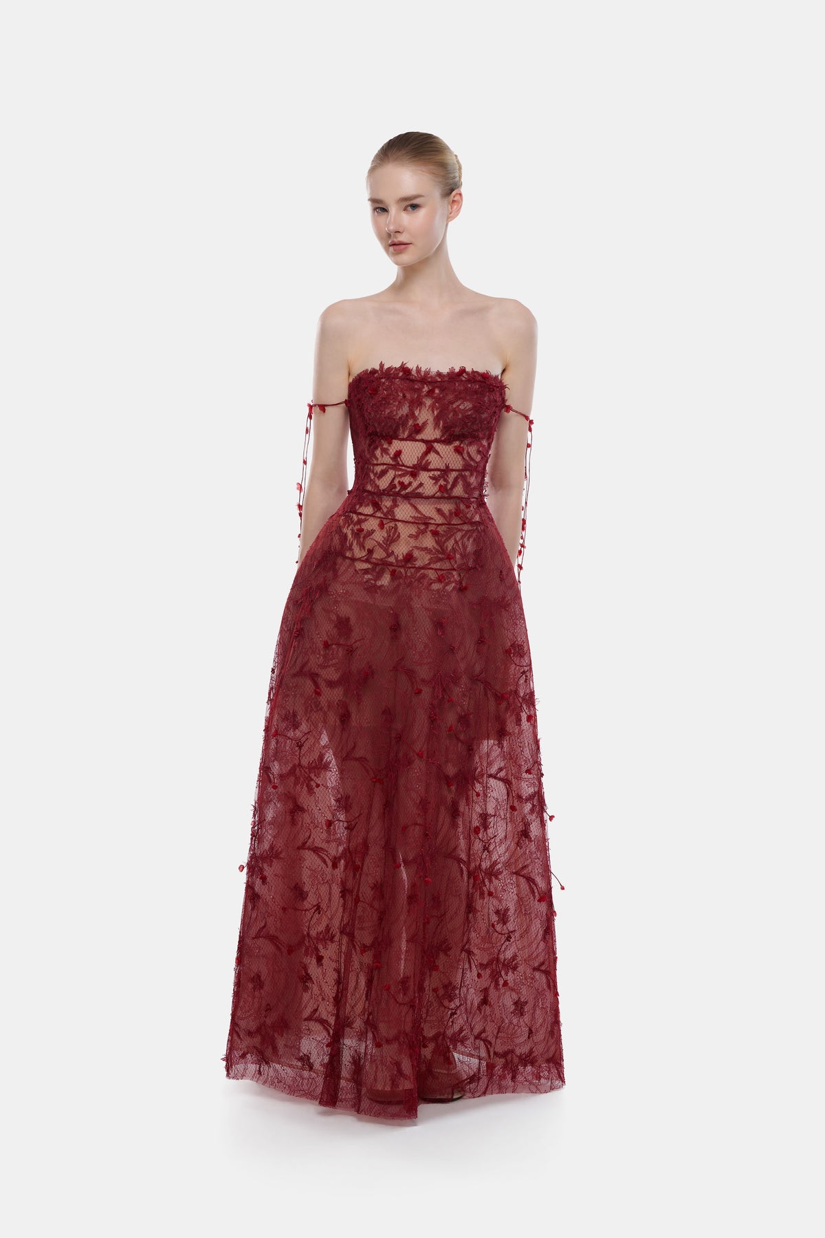 Wine Floral String Maxi Dress