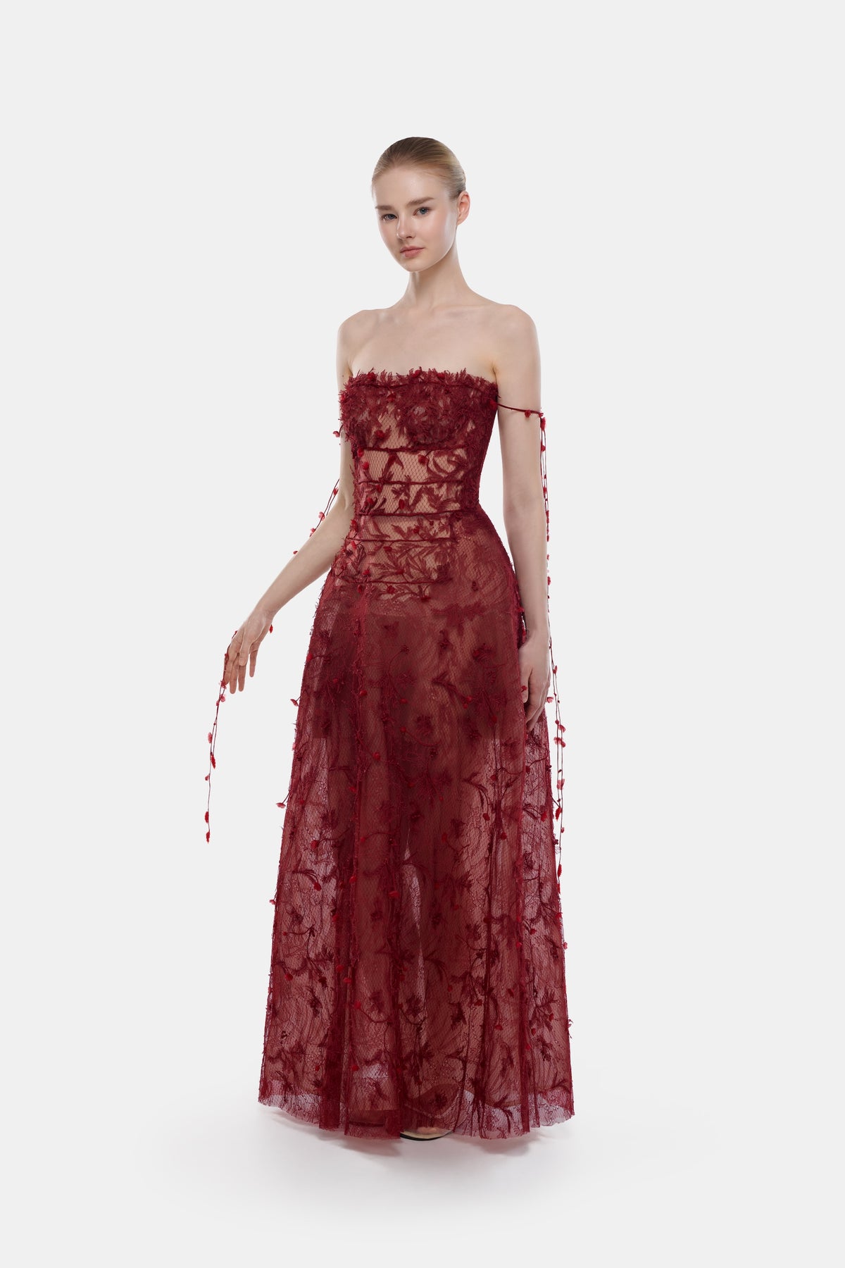 Wine Floral String Maxi Dress