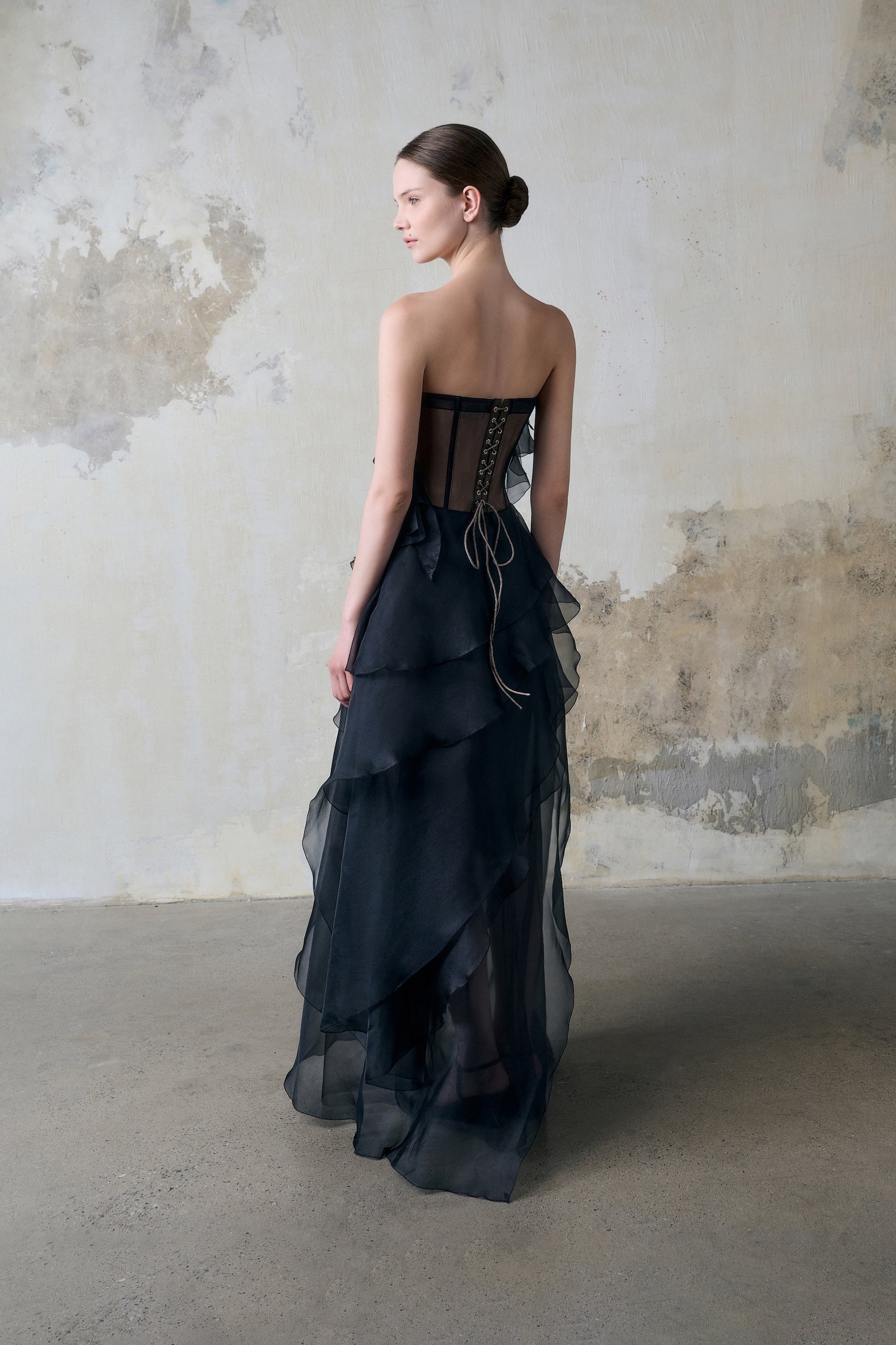 Black Tiered Strapless Dress