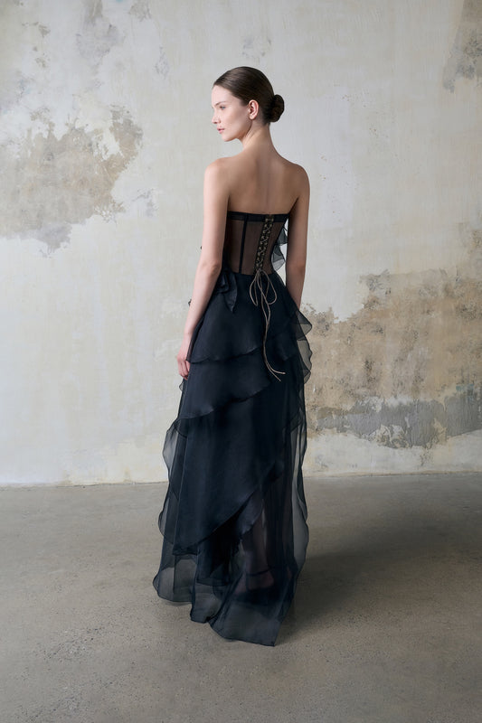 Black Tiered Strapless Dress
