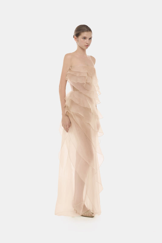 Peach Tiered Strapless Dress