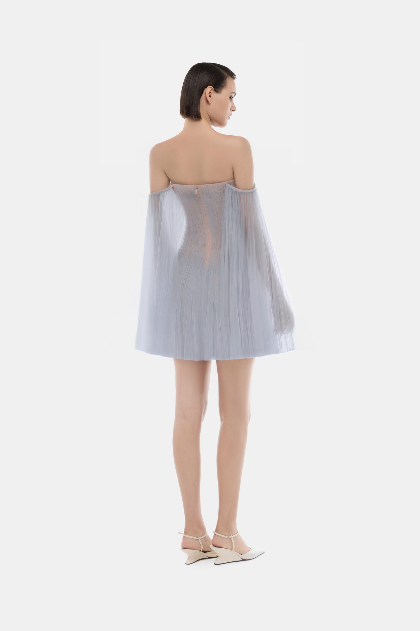Blue Tulle Off-shoulder Mini Dress