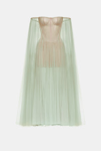Mint Tulle Off-shoulder Midi Dress