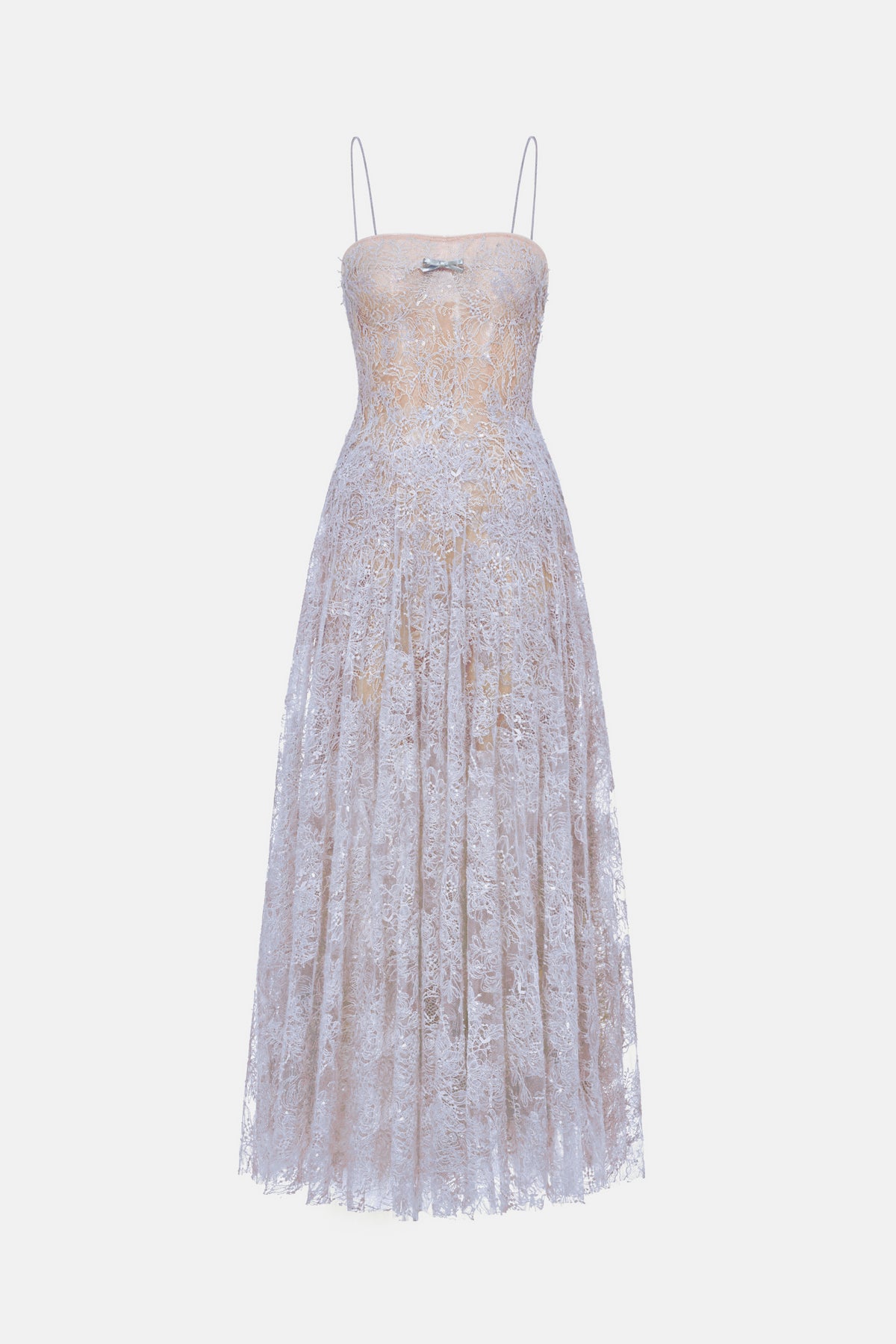 Violet Straight Neckline Pleat Midi Dress