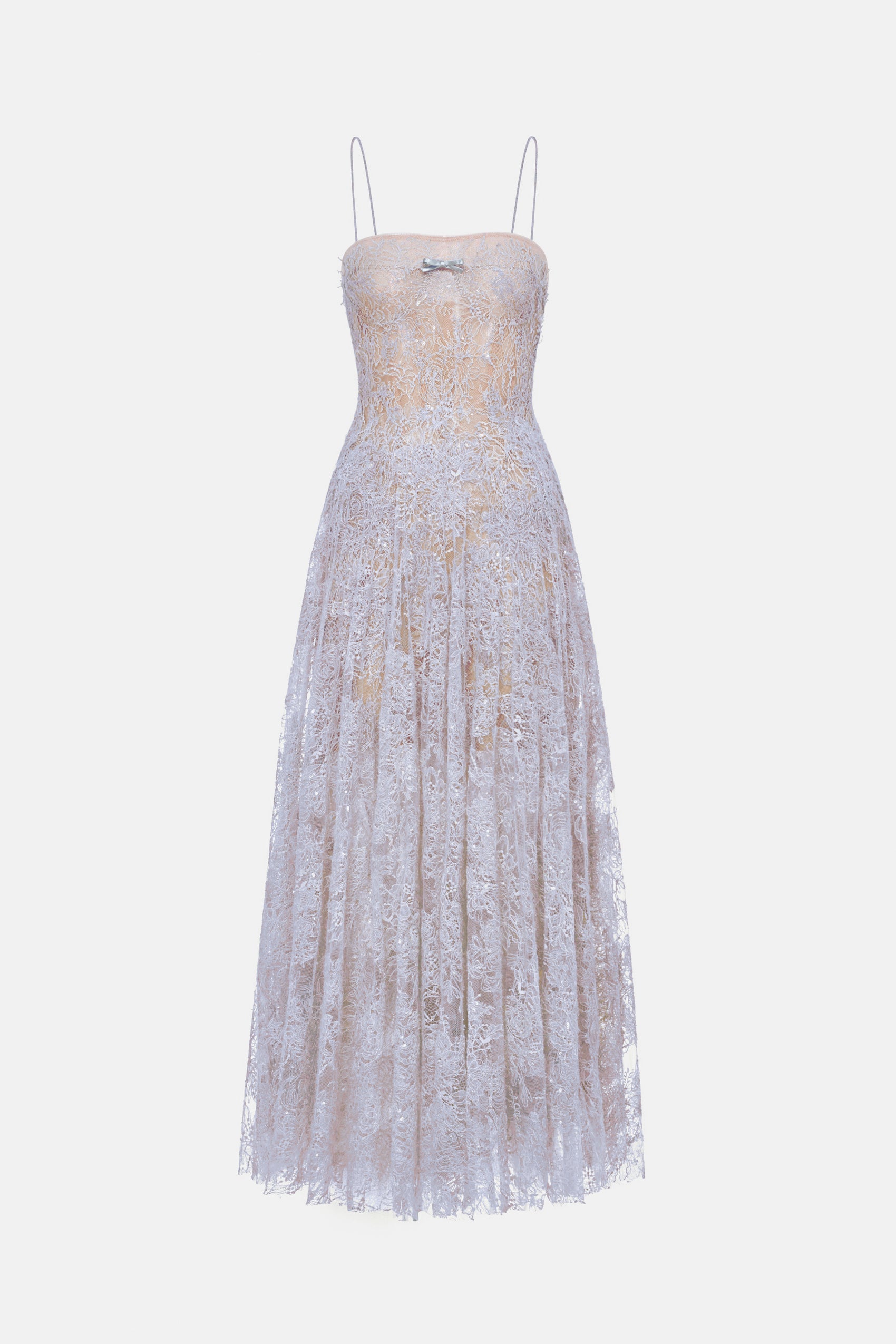 Violet Straight Neckline Pleat Midi Dress