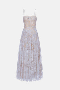 Violet Straight Neckline Pleat Midi Dress