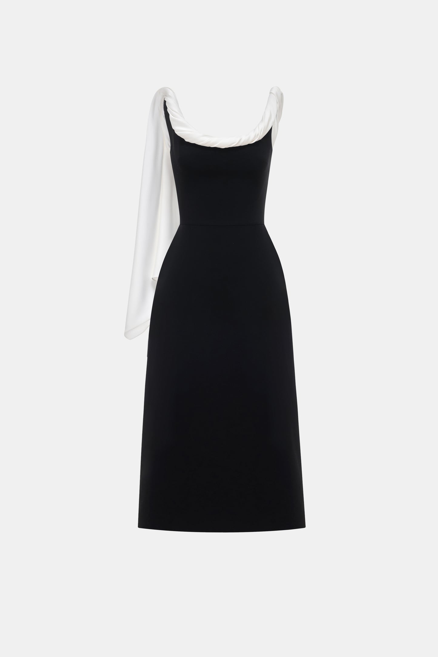 Black Scarf Low Back Midi Dress
