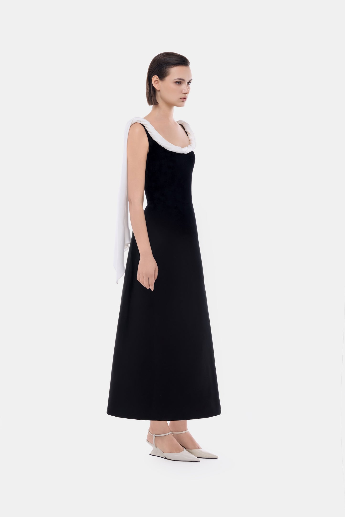 Black Scarf Low Back Midi Dress