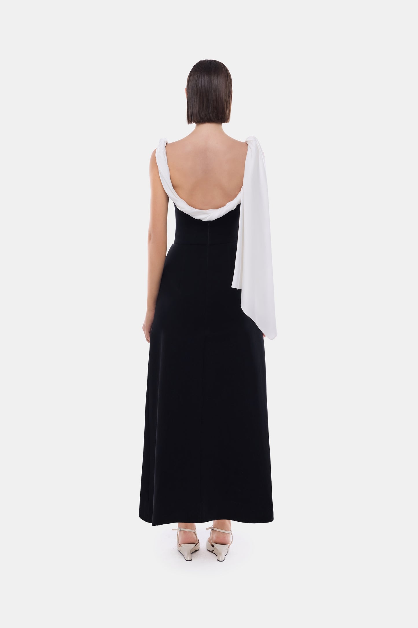 Black Scarf Low Back Midi Dress