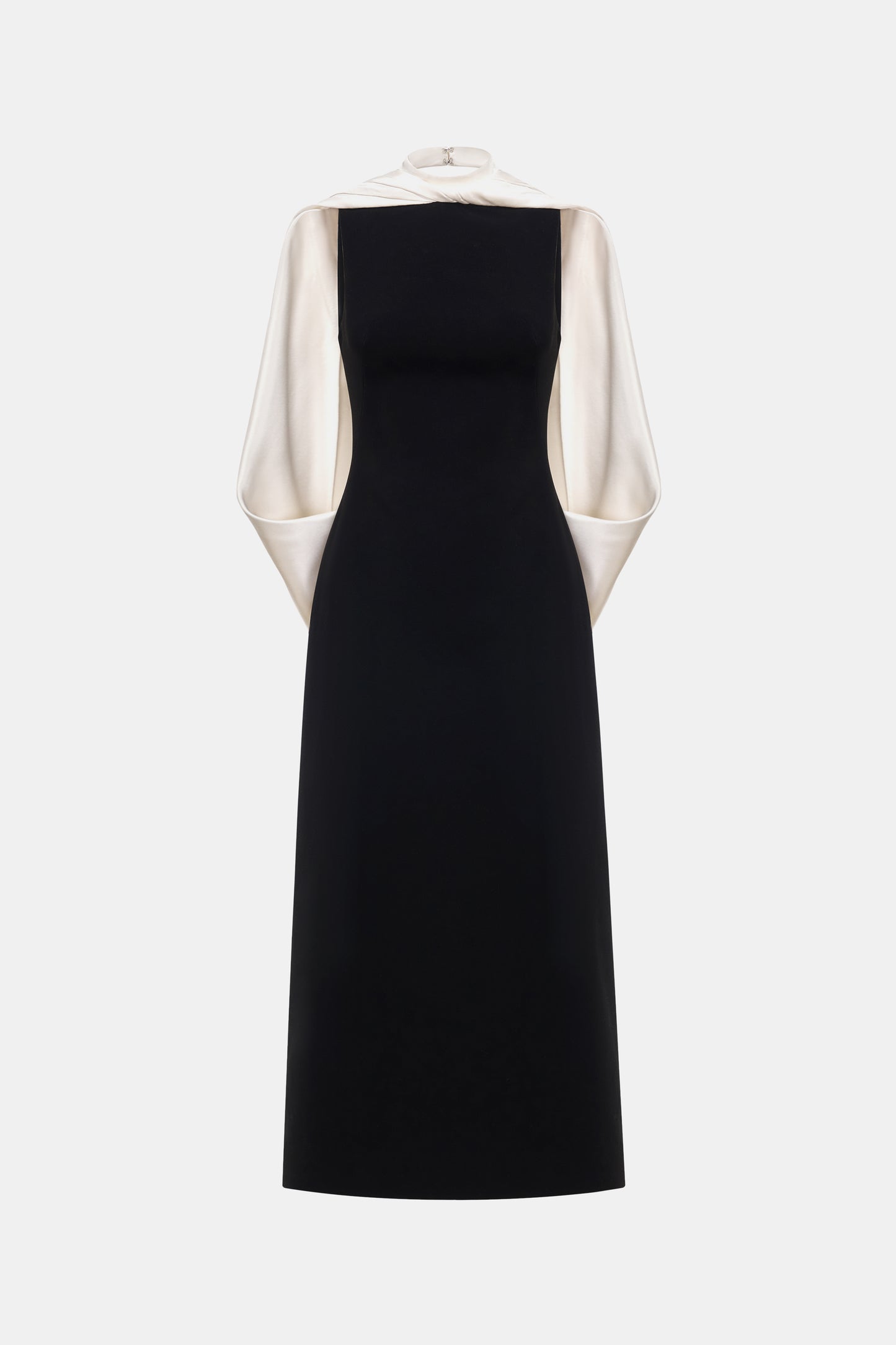 Black Scarf Mock Neck Midi Dress