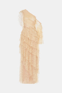Beige Tiered Asymmetrical Dress