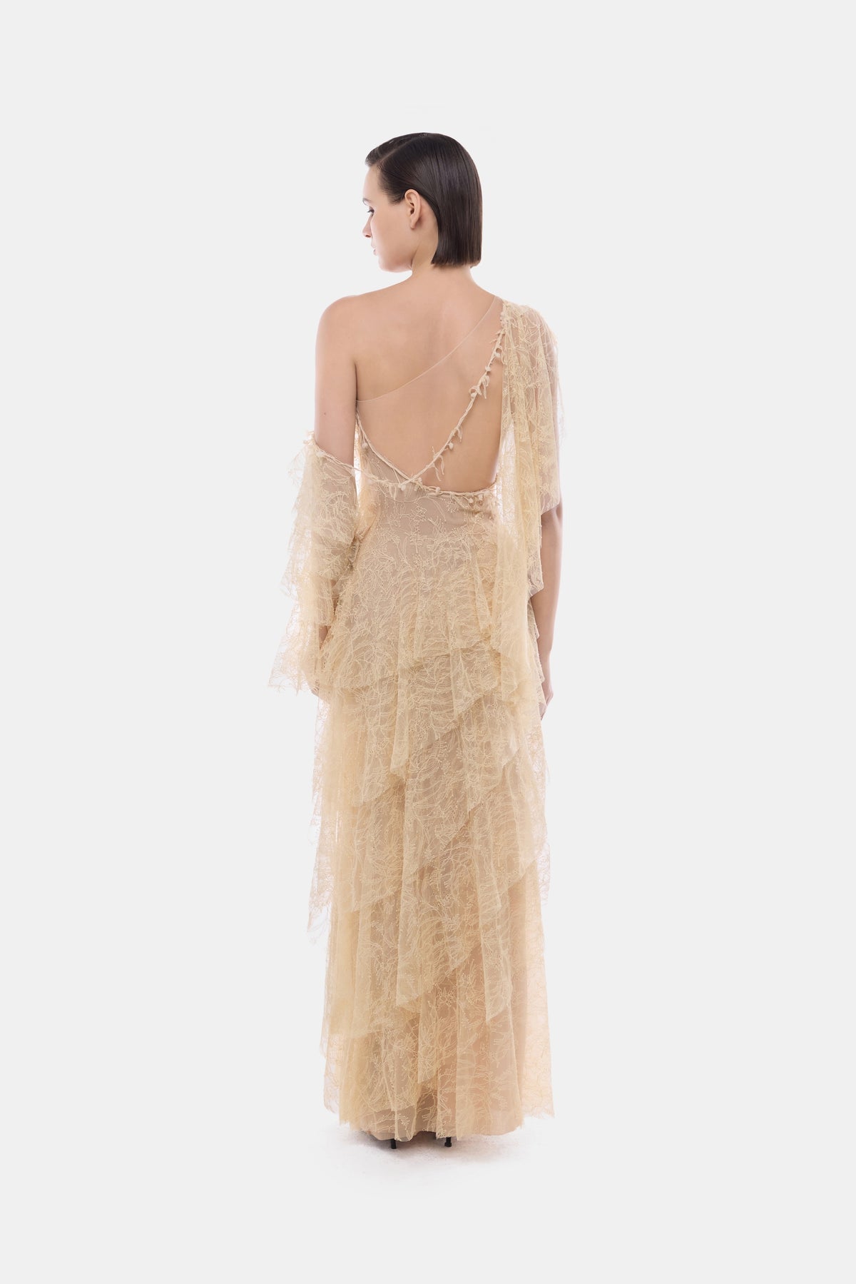 Beige Tiered Asymmetrical Dress