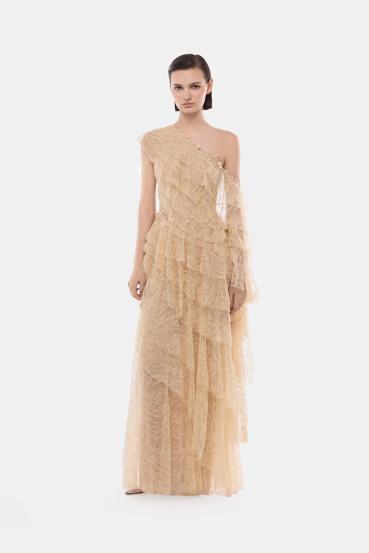 Beige Tiered Asymmetrical Dress