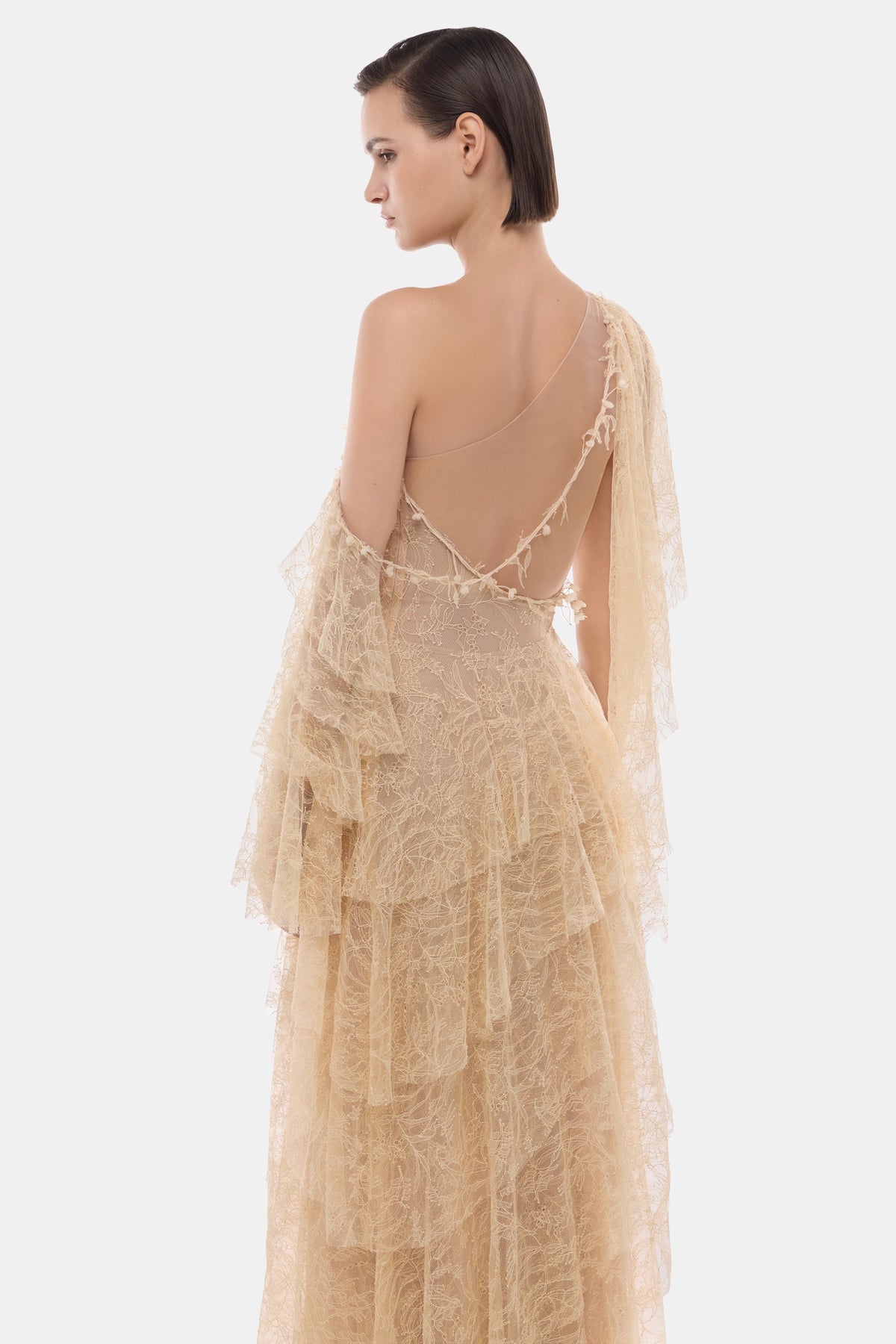 Beige Tiered Asymmetrical Dress