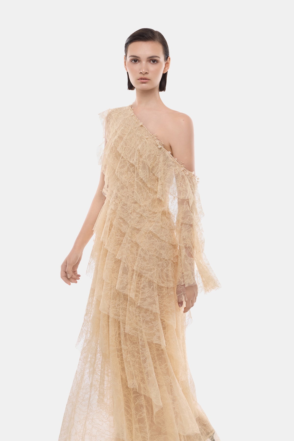 Beige Tiered Asymmetrical Dress