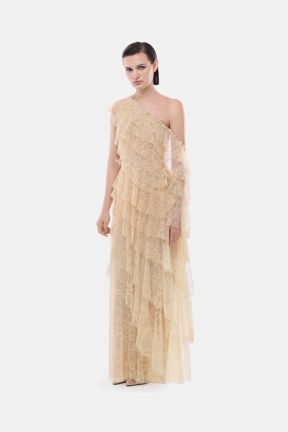 Beige Tiered Asymmetrical Dress
