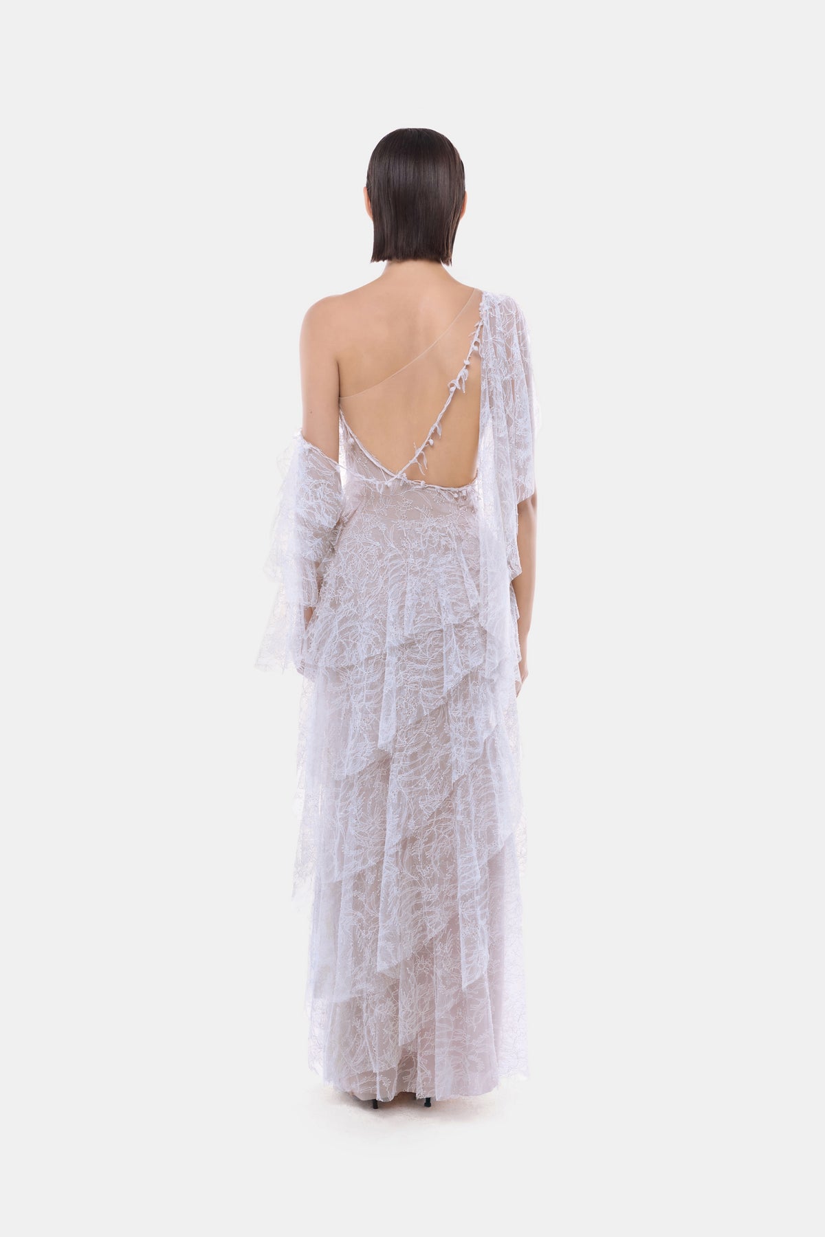 Violet Tiered Asymmetrical Cascading Dress