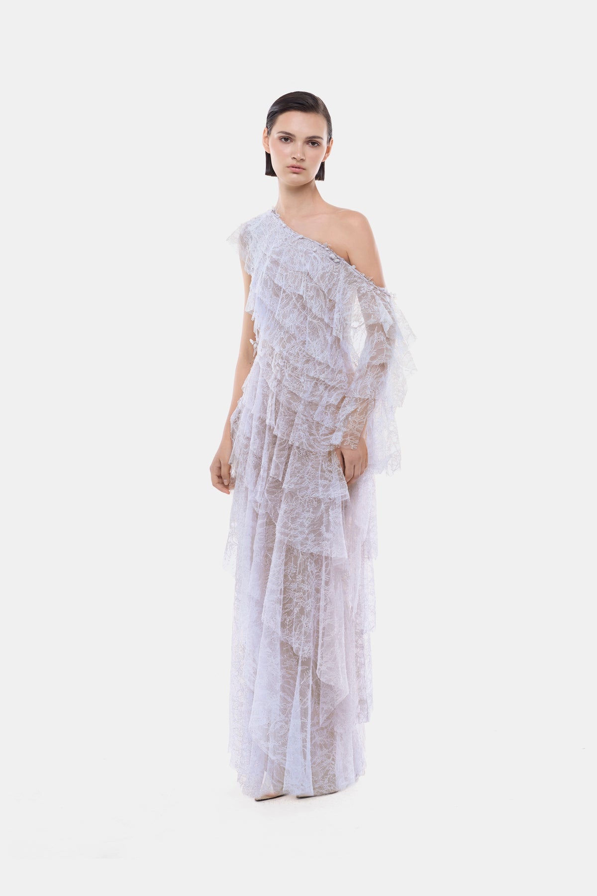 Violet Tiered Asymmetrical Cascading Dress