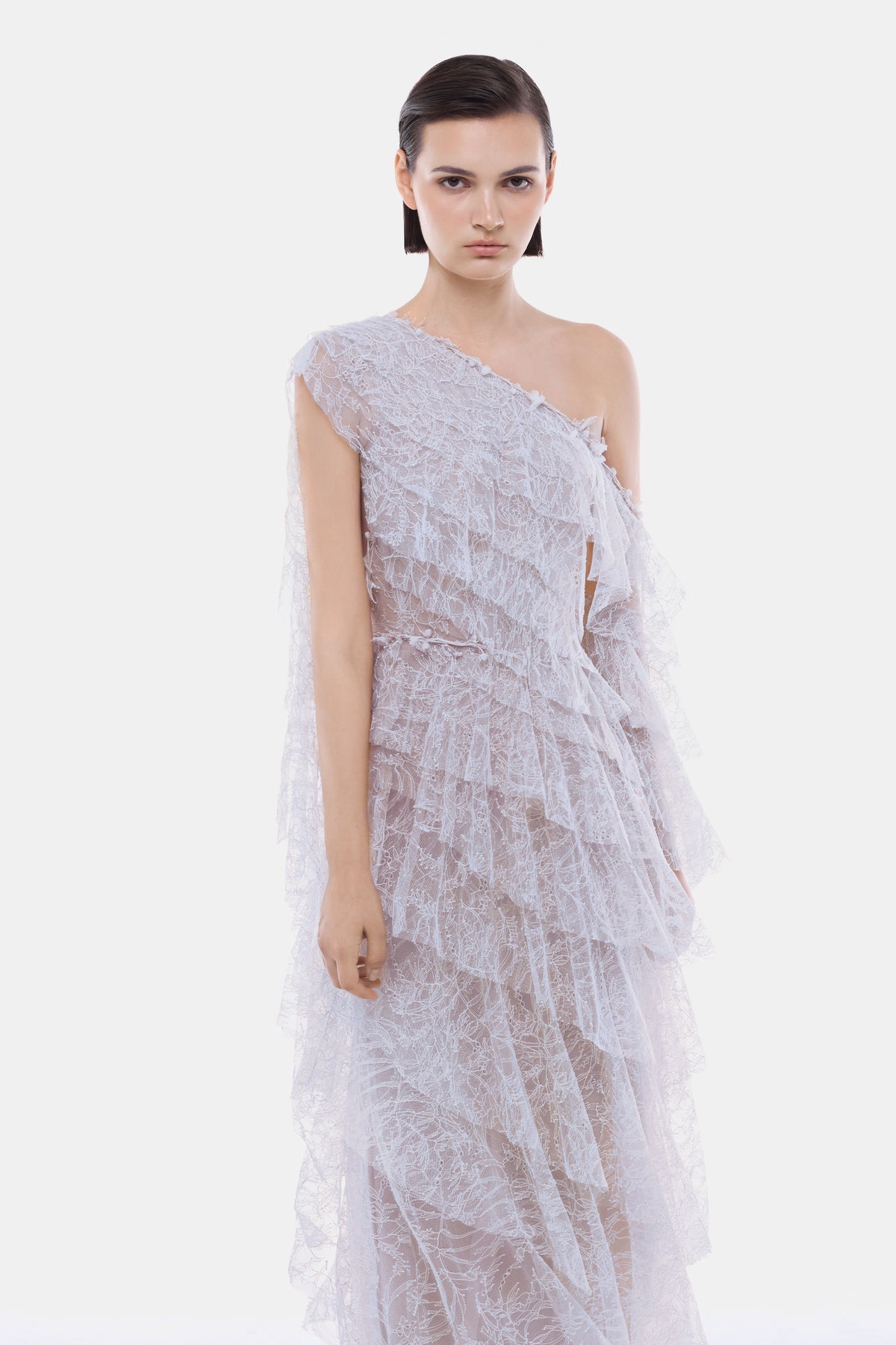 Violet Tiered Asymmetrical Cascading Dress