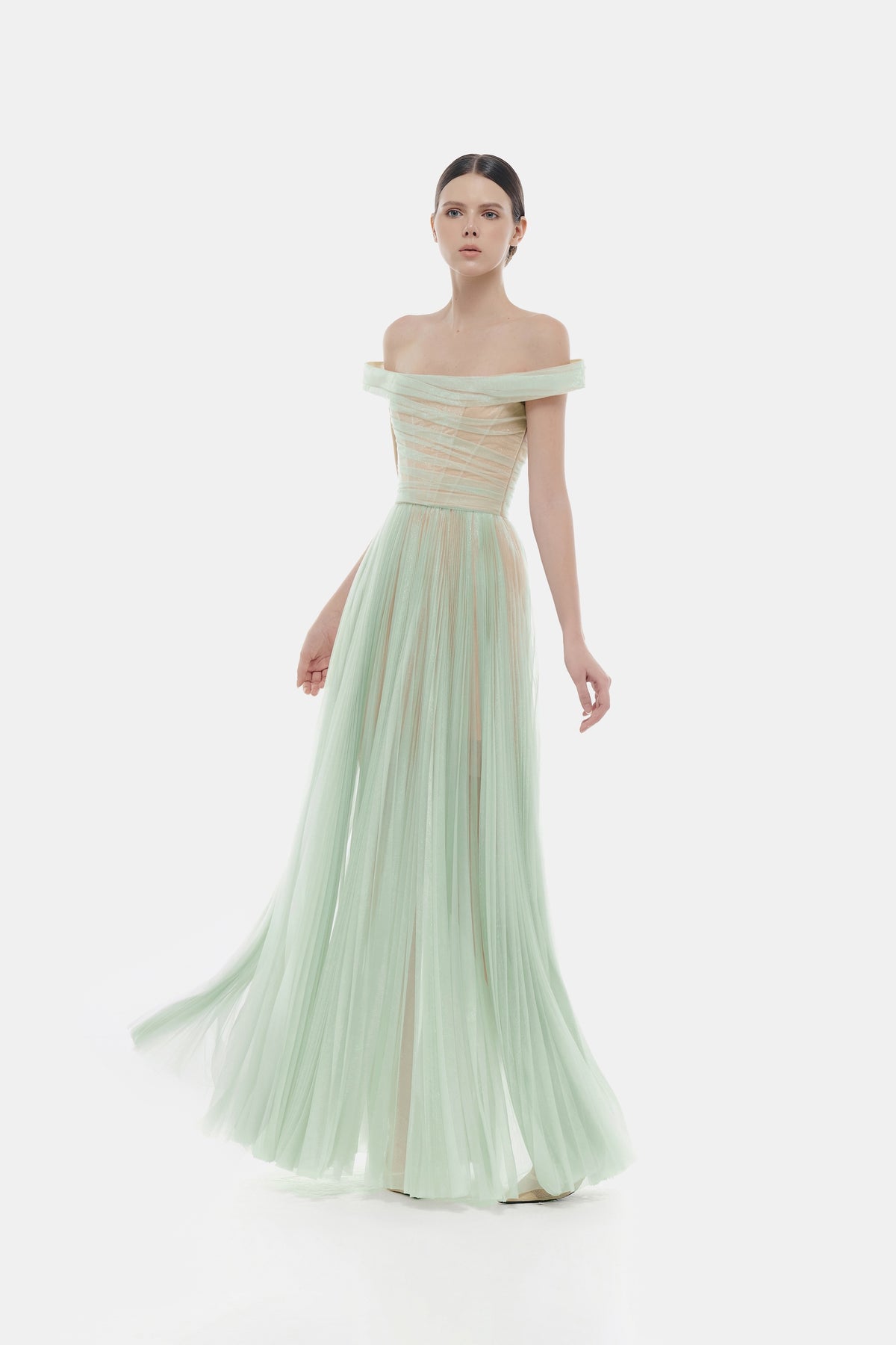 Mint Off-shoulder Maxi Dress