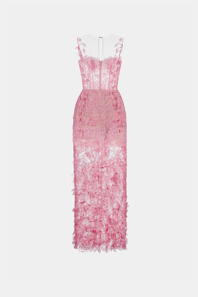 Pink Beaded Lace Pencel Dress