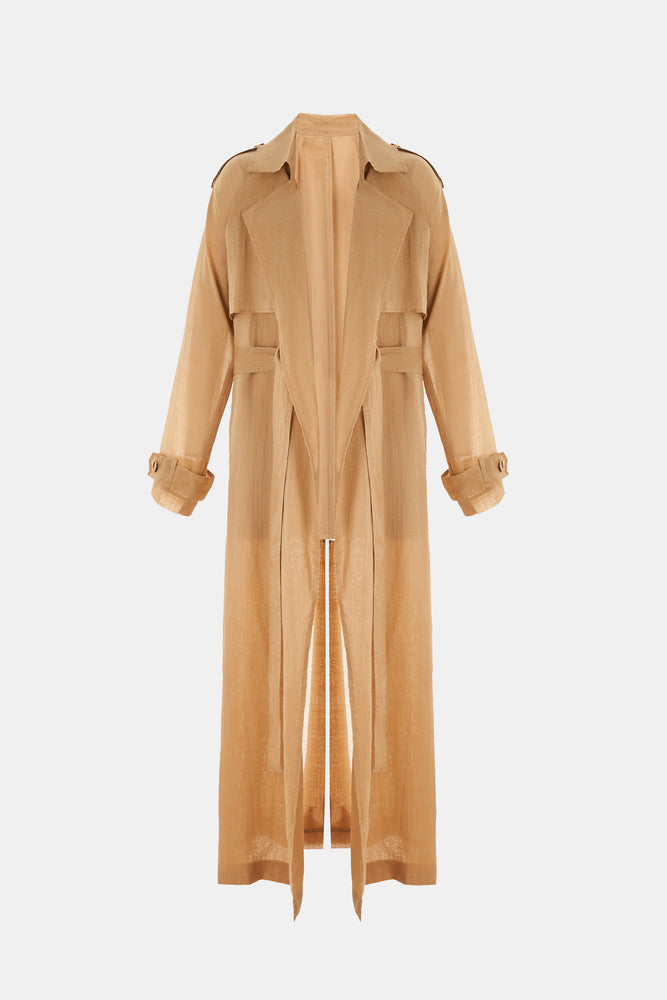 Camel Linen Trench Coat