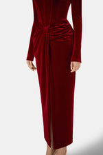 Bordeaux Velvet Draped Dress