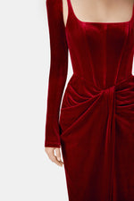 Bordeaux Velvet Draped Dress